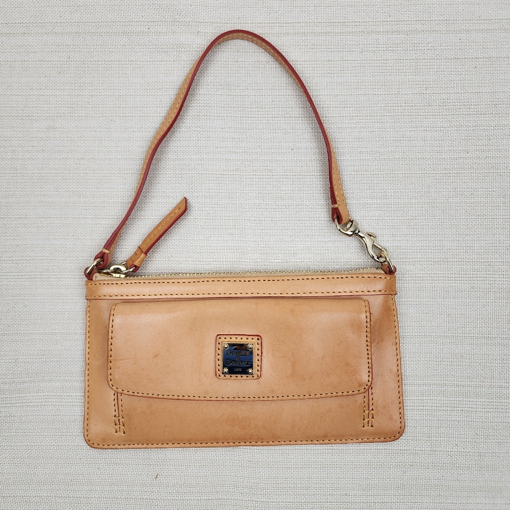 Dooney & Bourke Tan Natural Leather Wristlet Pouch Clutch - Picture 3 of 17